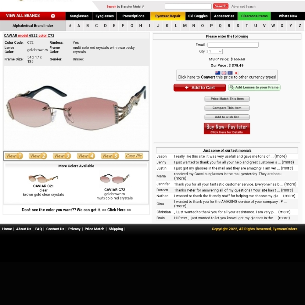 Caviar Sunglasses mod 6522 made in Italy. Lightly worn